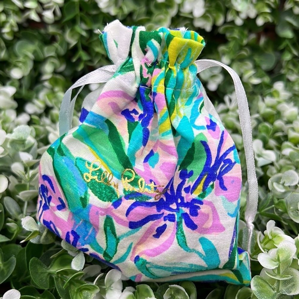 Lilly Pulitzer Floral Palm Printed Drawstring Jewelry Pouch NEW